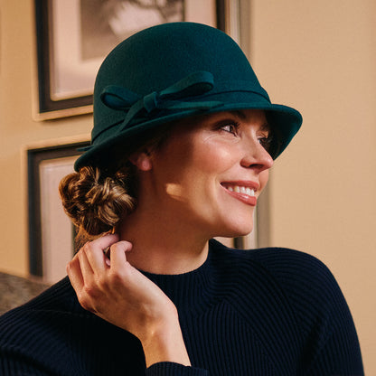 Sombrero Cloche de fieltro de lana con lazo de Failsworth - Verde Azulado