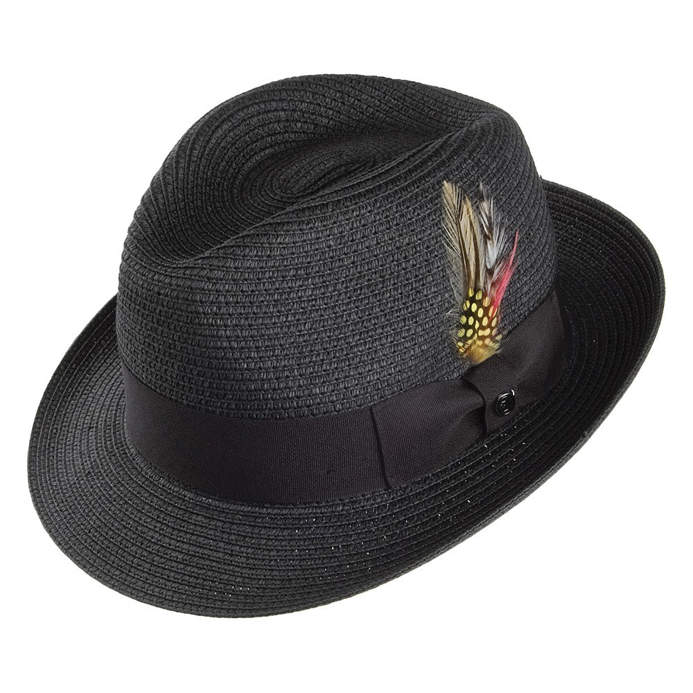 Sombrero Trilby Pinch Crown de paja de Jaxon & James - Negro
