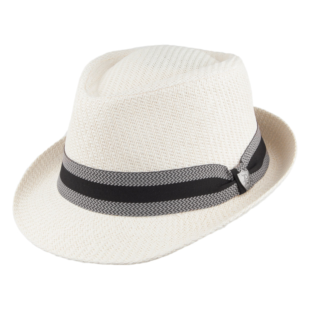 Sombrero Trilby de paja Toyo Matte con cinta decorativa a rayas de Dorfman Pacific - Blanco Marfil