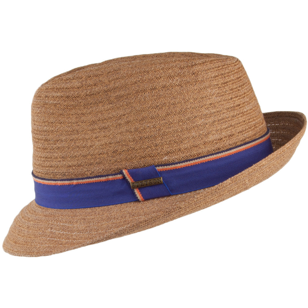 Sombrero Trilby Player Toyo con cinta decorativa rayas Stetson-Marrón