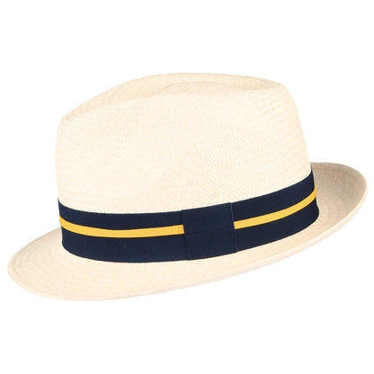 Sombrero Trilby Panamá con cinta decorativa a rayas de Failsworth - Natural