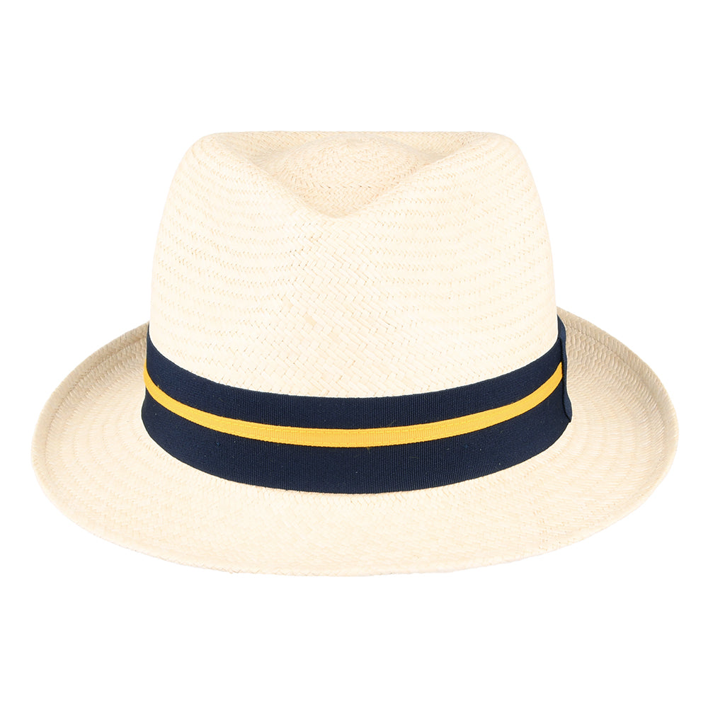 Sombrero Trilby Panamá con cinta decorativa a rayas de Failsworth - Natural