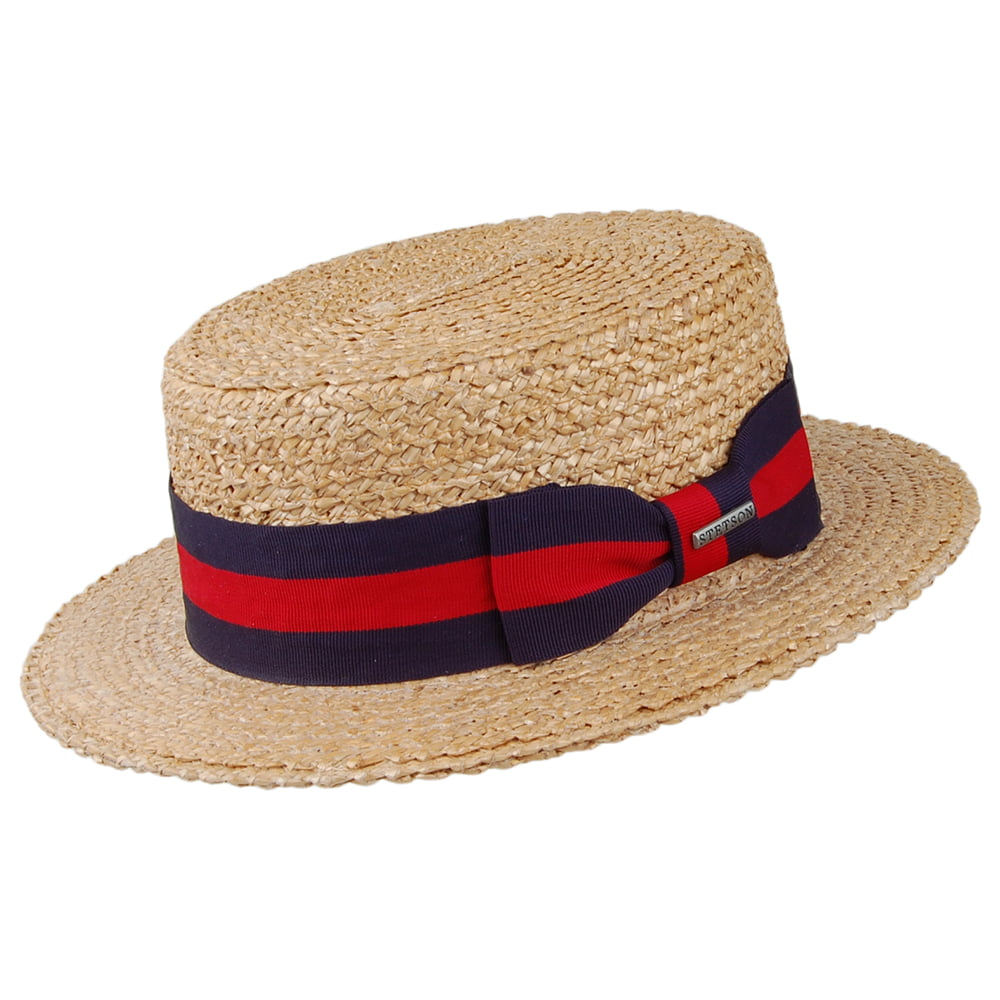 Sombrero Boater Harlem cinta decorativa en azul y rojo de Stetson - Natural