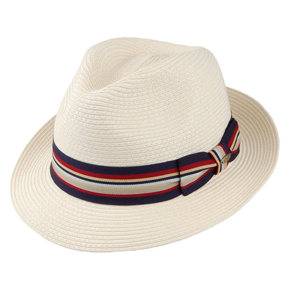 Sombrero Fedora Drums trenza fina de paja toyo de Scala - Natural-Azul Marino