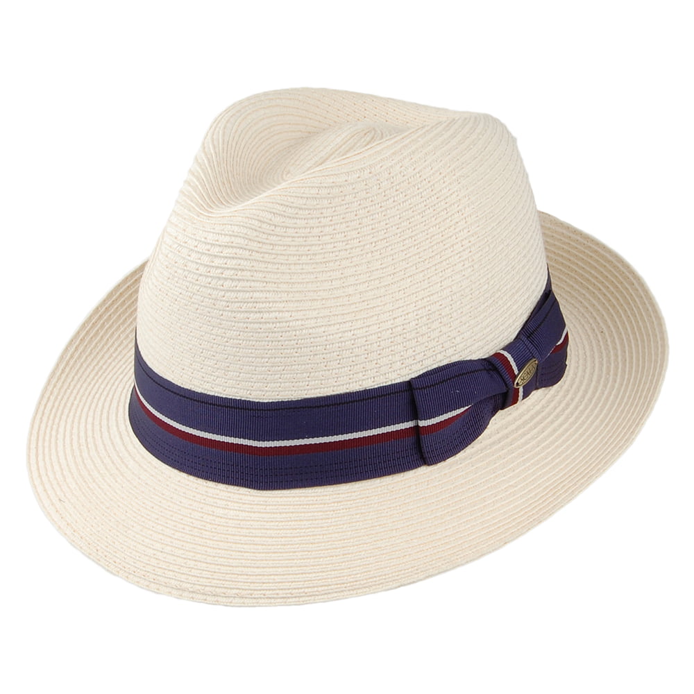 Sombrero Fedora Drums trenza fina de paja toyo de Scala - Natural-Indigo