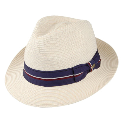 Sombrero Fedora Drums trenza fina de paja toyo de Scala - Natural-Indigo