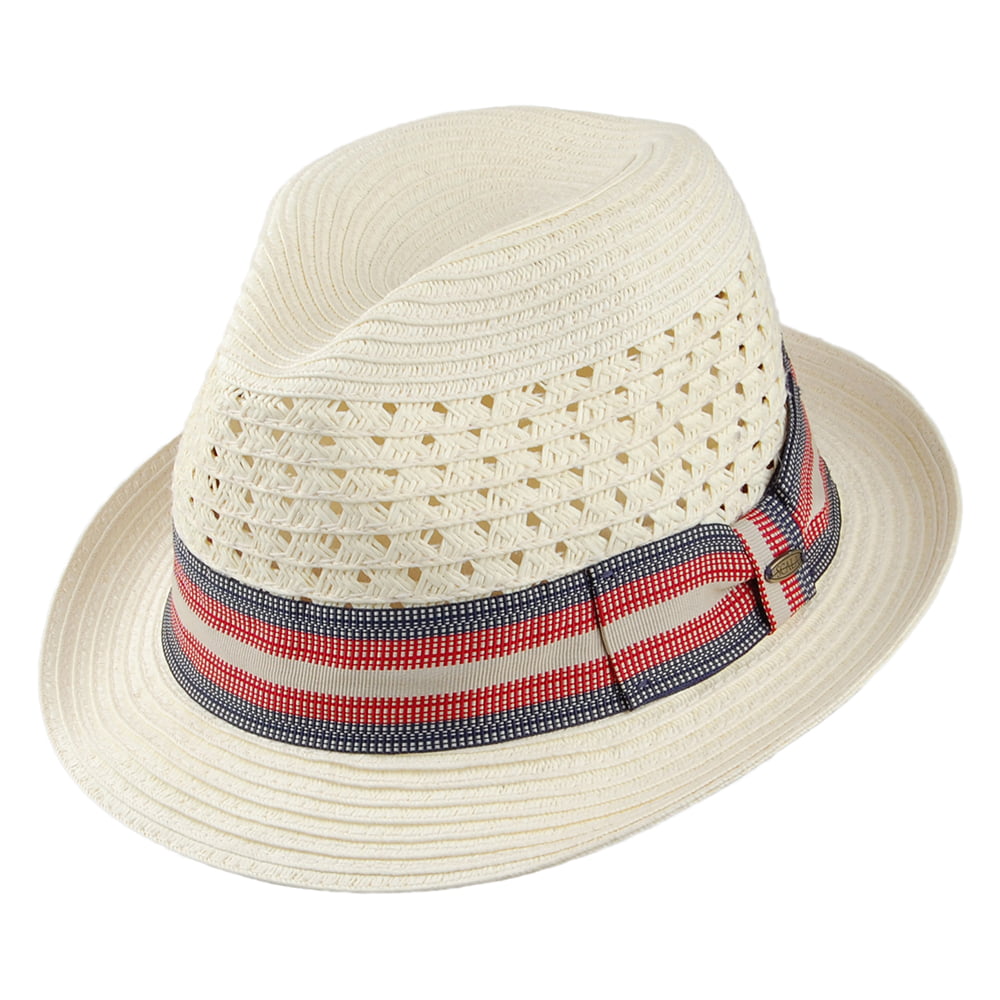 Sombrero Fedora Baytown ventilado de trenza de papel de Scala - Blanco Marfil