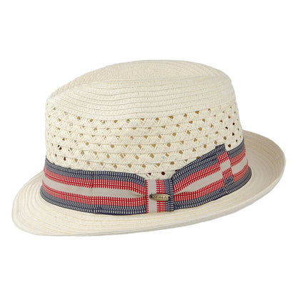 Sombrero Fedora Baytown ventilado de trenza de papel de Scala - Blanco Marfil