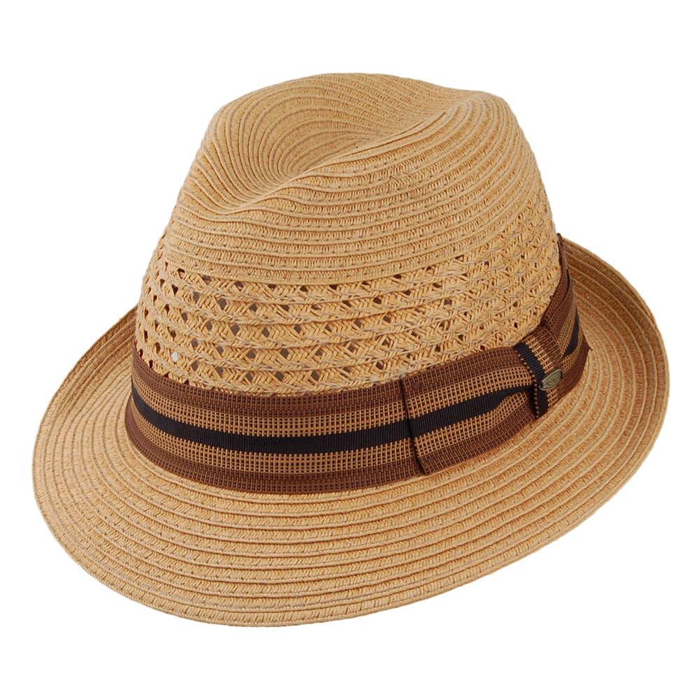 Sombrero Fedora Baytown ventilado de trenza de papel de Scala - Té