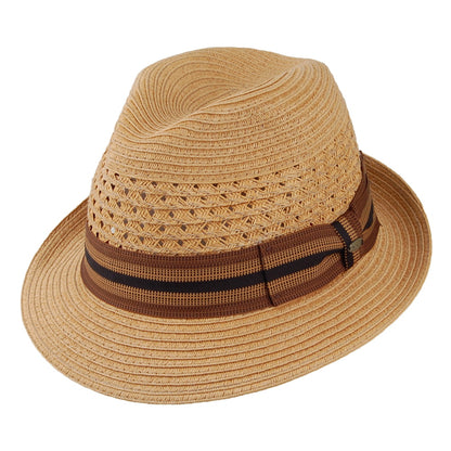 Sombrero Fedora Baytown ventilado de trenza de papel de Scala - Té