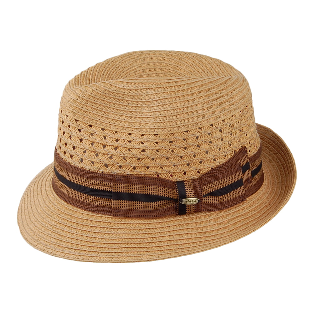 Sombrero Fedora Baytown ventilado de trenza de papel de Scala - Té