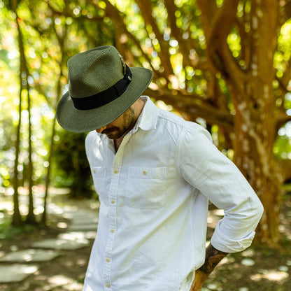 Sombrero Fedora Copa-C de verano de paja de Jaxon & James - Verde Oliva