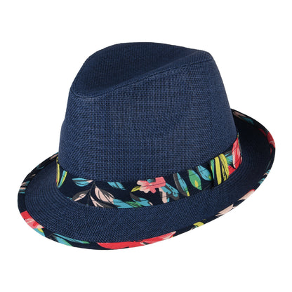 Sombrero Trilby Malibu de paja toyo de Failsworth - Azul Marino