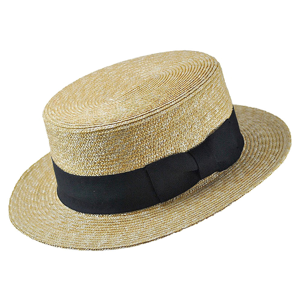 Sombrero Boater de paja con cinta decorativa negra de Jaxon & James - Natural con Negro