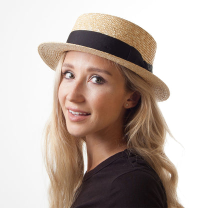 Sombrero Boater de paja con cinta decorativa negra de Jaxon & James - Natural con Negro