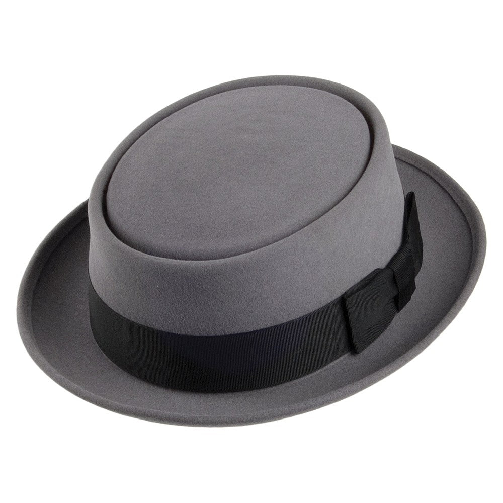 Sombrero Pork Pie Monk de fieltro de piel de Christys - Gris Claro