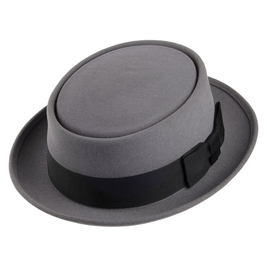 Sombrero Pork Pie Monk de fieltro de piel de Christys - Gris Claro