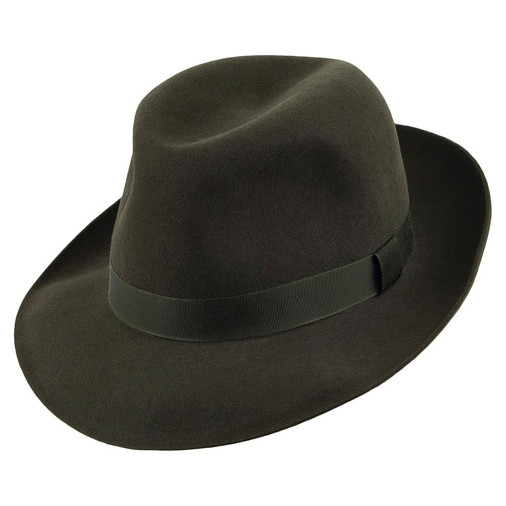 Sombrero Fedora Foldaway de fieltro de piel de Christys - Verde Oscuro