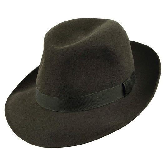 Sombrero Fedora Foldaway de fieltro de piel de Christys - Verde Oscuro