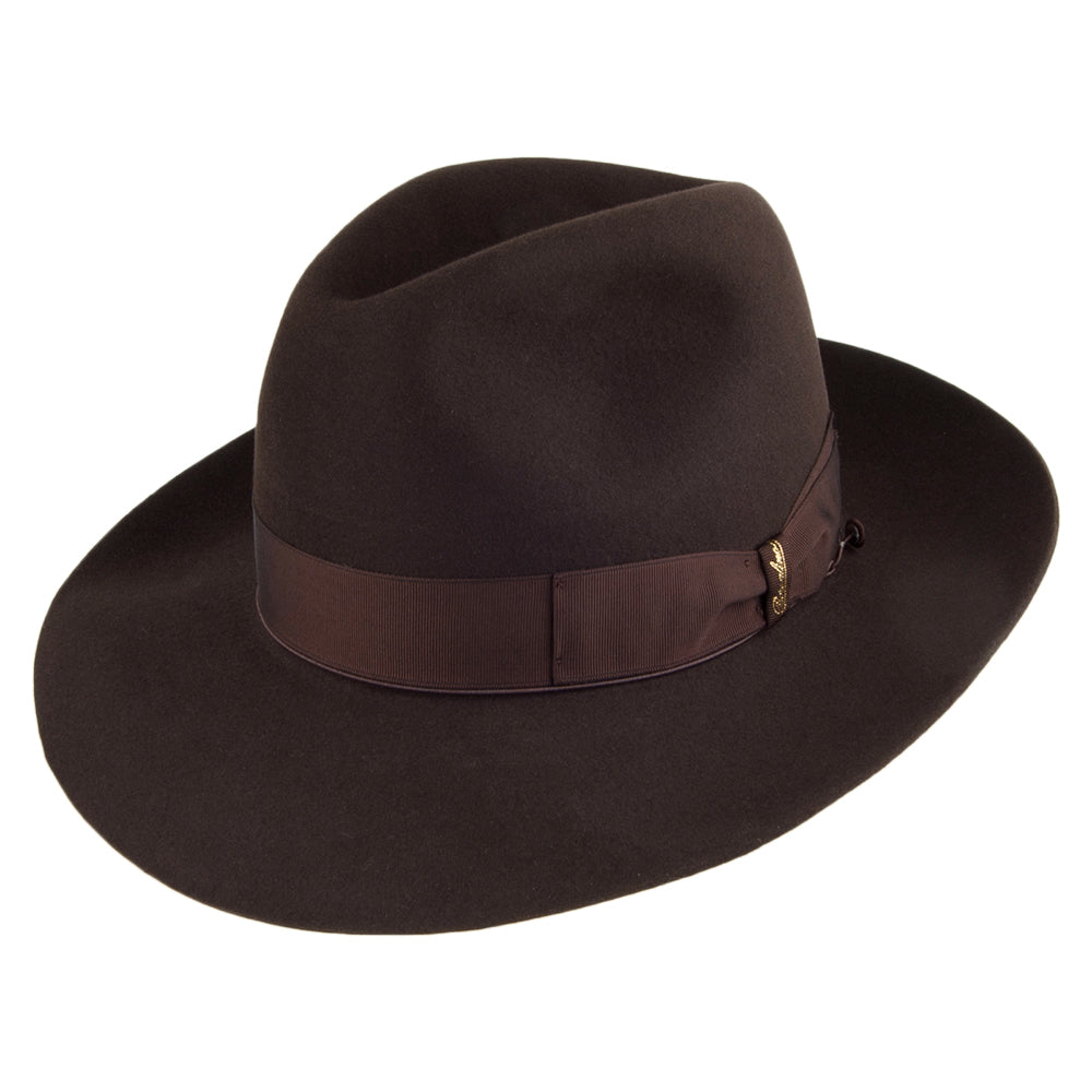 Sombrero Fedora Avalon de fieltro de piel de Borsalino - Marrón Oscuro