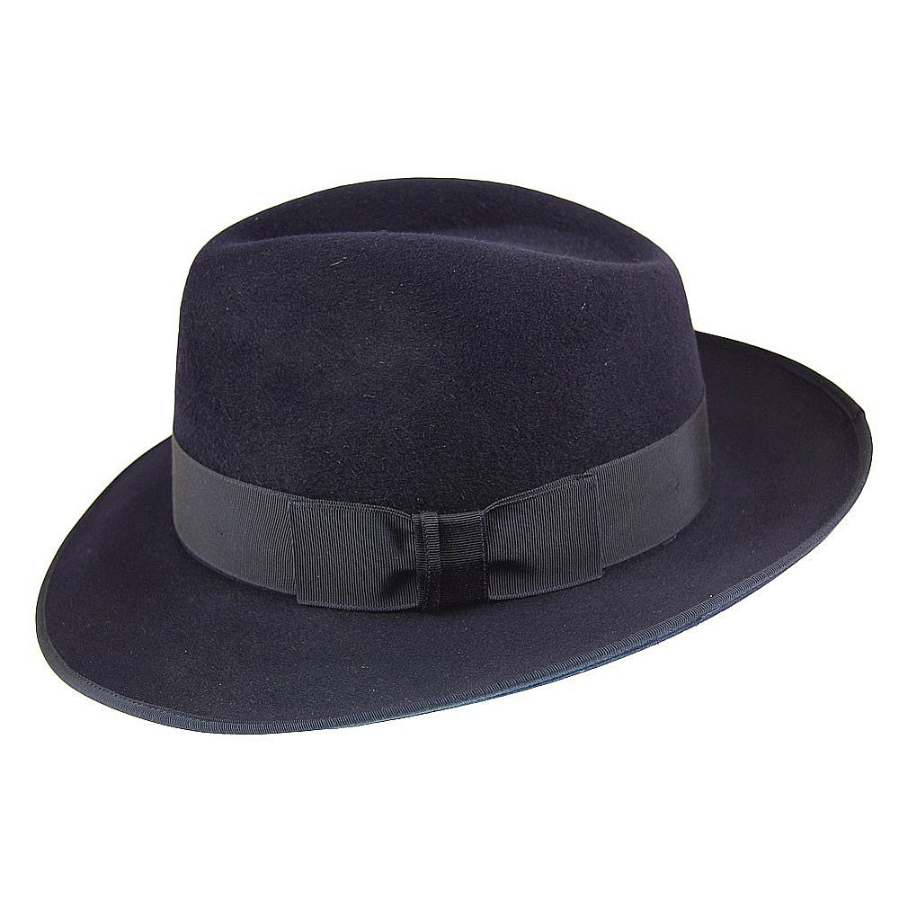 Sombrero Fedora Gangster de fieltro de piel de Christys - Azul Marino