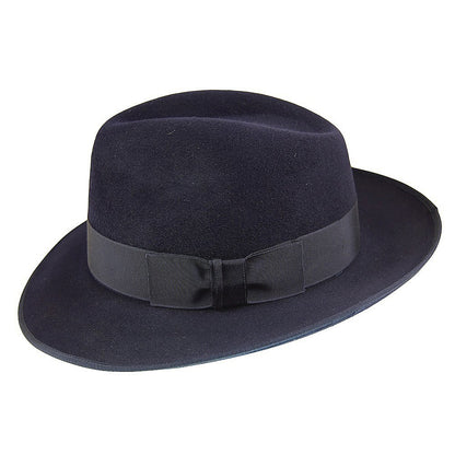 Sombrero Fedora Gangster de fieltro de piel de Christys - Azul Marino