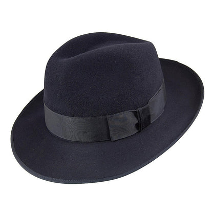Sombrero Fedora Gangster de fieltro de piel de Christys - Azul Marino
