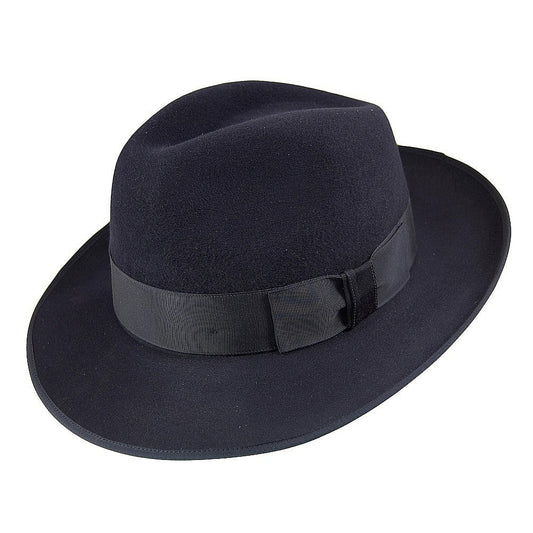 Sombrero Fedora Gangster de fieltro de piel de Christys - Azul Marino