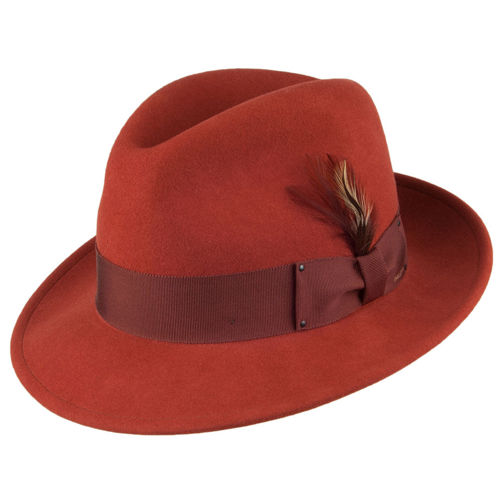 Sombrero Fedora Blixen plegable Repelente al agua de fieltro de lana de Bailey - Rojo Óxido