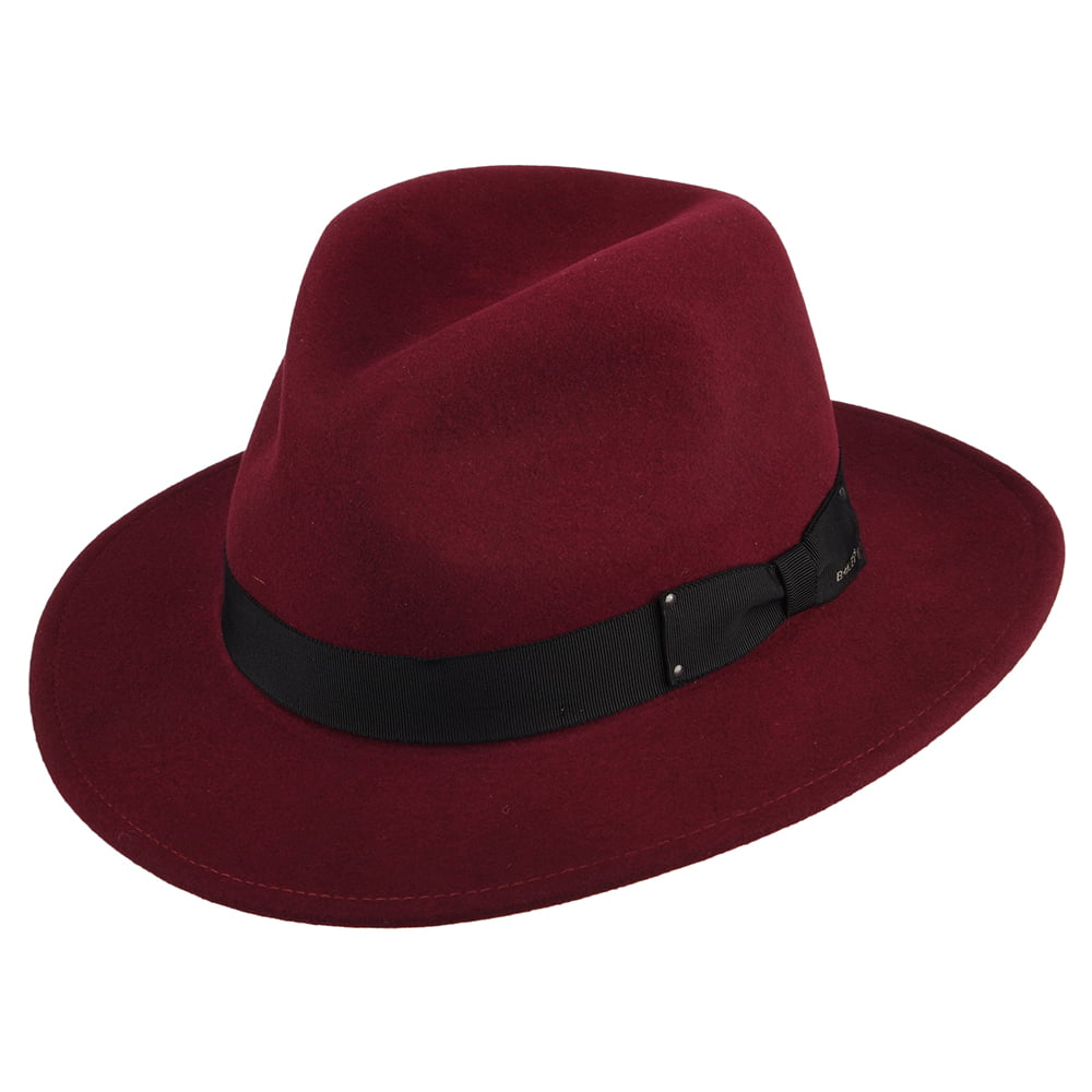 Sombrero Fedora Curtis plegable Repelente de agua de fieltro de lana de Bailey - Vino