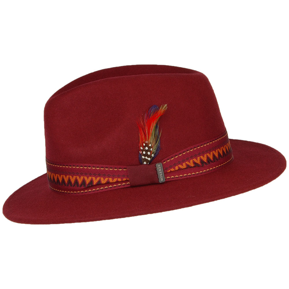 Sombrero Fedora Aztek de fieltro de lana de Stetson - Burdeos