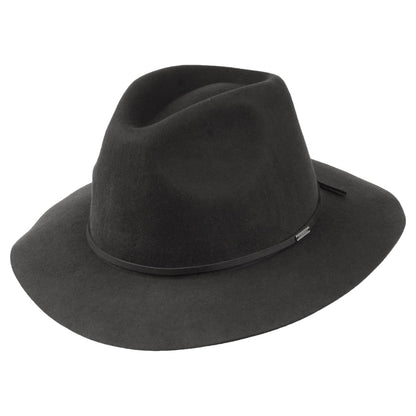 Sombrero Fedora Wesley plegable de fieltro de lana de Brixton - Negro Lavado