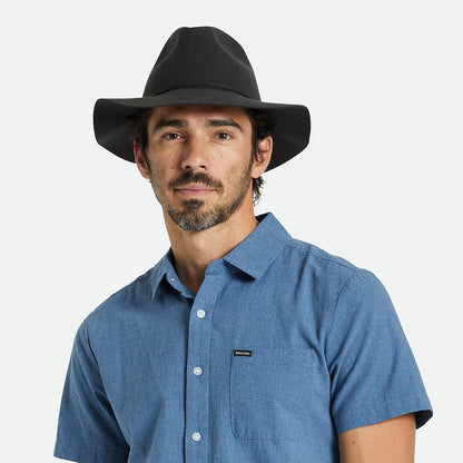 Sombrero Fedora Wesley plegable de fieltro de lana de Brixton - Negro Lavado