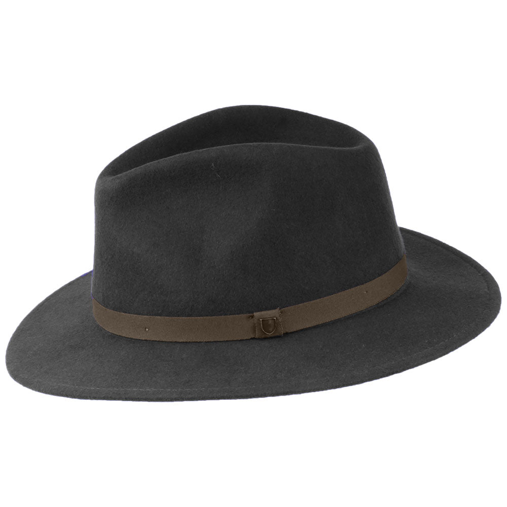 Sombrero Fedora Messer plegable de fieltro de lana de Brixton - Negro Lavado-Marrón