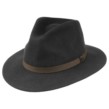 Sombrero Fedora Messer plegable de fieltro de lana de Brixton - Negro Lavado-Marrón