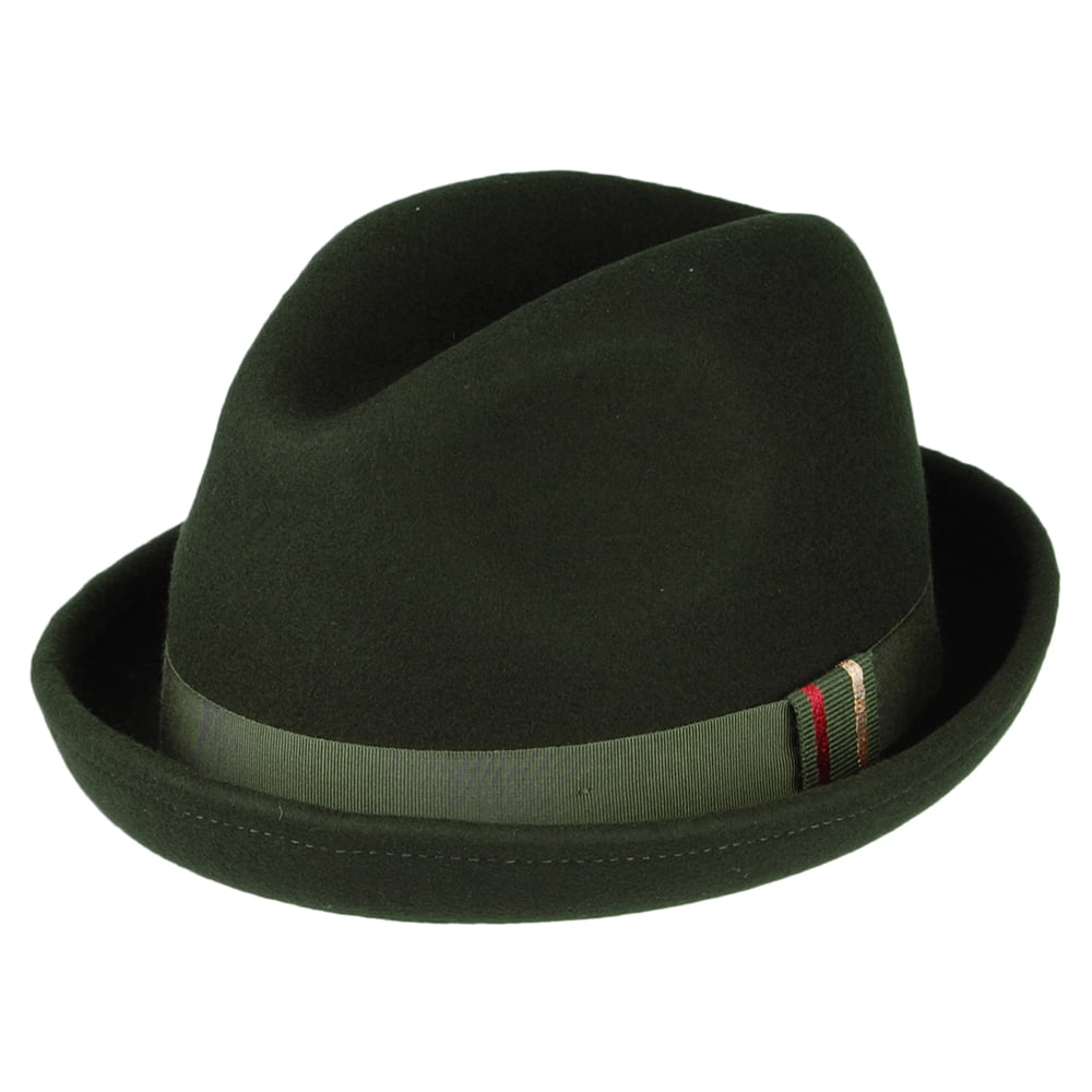 Sombrero Trilby New Orleans de fieltro de lana de Christys - Verde Musgo