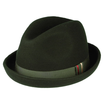 Sombrero Trilby New Orleans de fieltro de lana de Christys - Verde Musgo