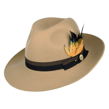 Sombrero Fedora Grosvenor de fieltro de lana Con plumas de Christys - Camel