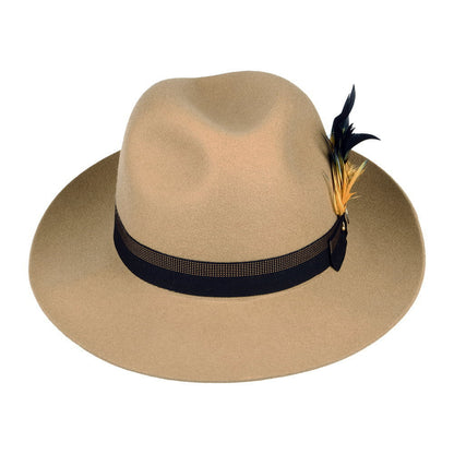 Sombrero Fedora Grosvenor de fieltro de lana Con plumas de Christys - Camel