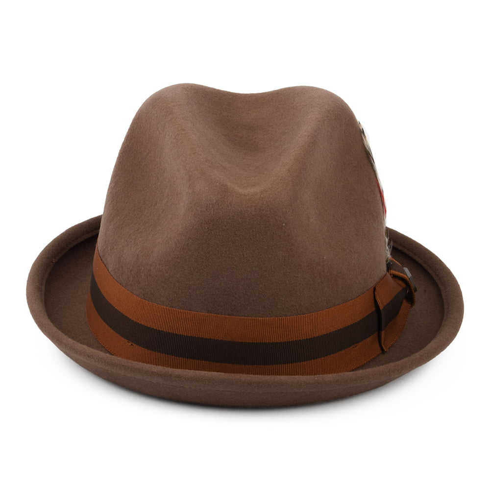 Sombrero Trilby Gain de fieltro de lana con cinta decorativa a rayas de Brixton - Camel