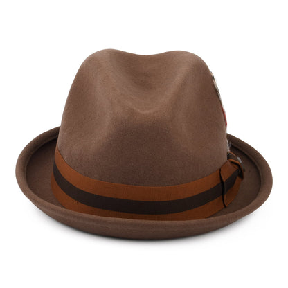 Sombrero Trilby Gain de fieltro de lana con cinta decorativa a rayas de Brixton - Camel