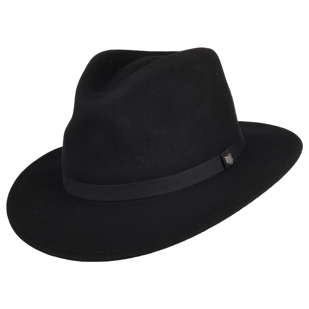 Sombrero Fedora Messer plegable de fieltro de lana de Brixton - Negro