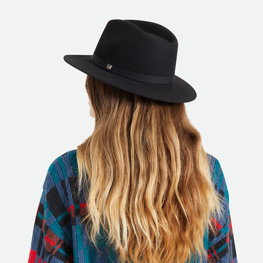 Sombrero Fedora Messer plegable de fieltro de lana de Brixton - Negro