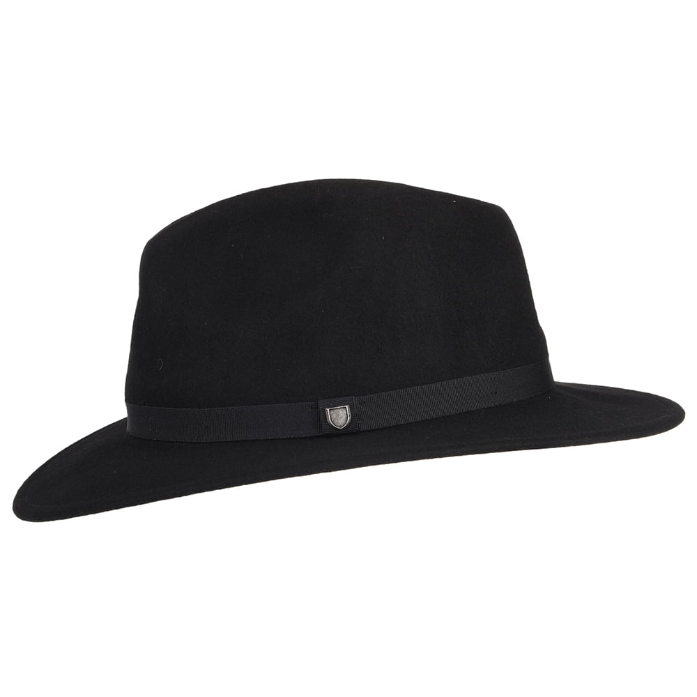 Sombrero Fedora Messer plegable de fieltro de lana de Brixton - Negro