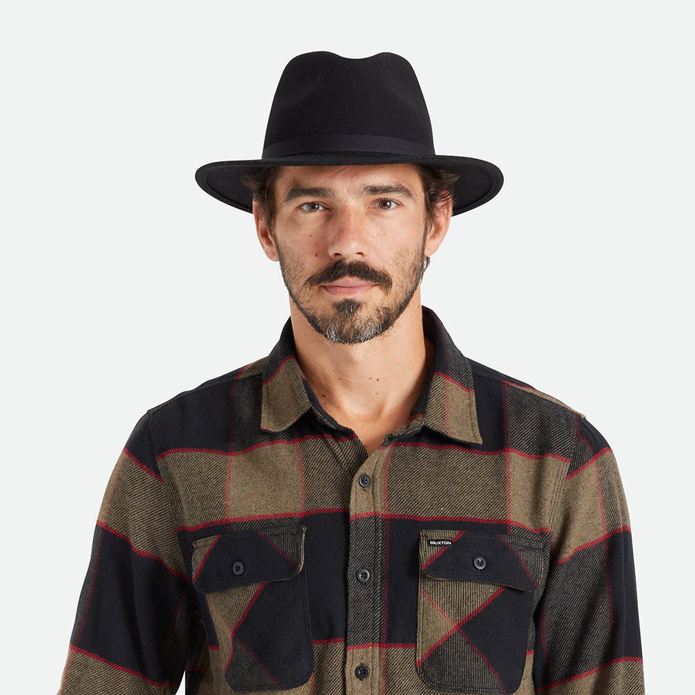 Sombrero Fedora Messer plegable de fieltro de lana de Brixton - Negro