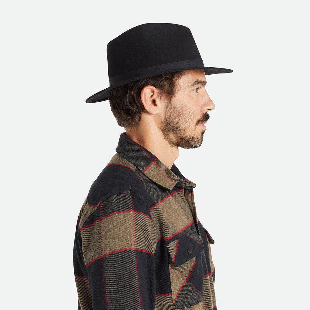 Sombrero Fedora Messer plegable de fieltro de lana de Brixton - Negro