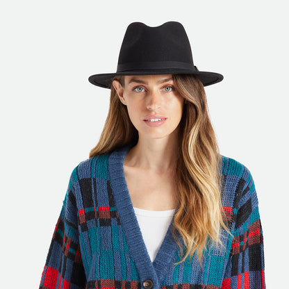 Sombrero Fedora Messer plegable de fieltro de lana de Brixton - Negro