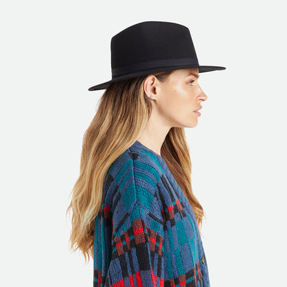 Sombrero Fedora Messer plegable de fieltro de lana de Brixton - Negro