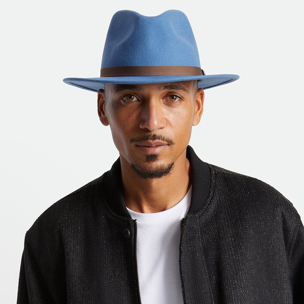 Sombrero Fedora Messer plegable de fieltro de lana de Brixton - Azul Pizarra