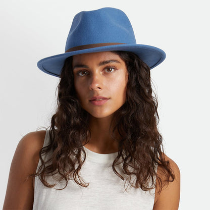 Sombrero Fedora Messer plegable de fieltro de lana de Brixton - Azul Pizarra
